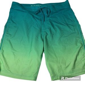 Mens Green Board Shorts Size 36 Gradient Dot Pattern Drawstring Closure Old Navy